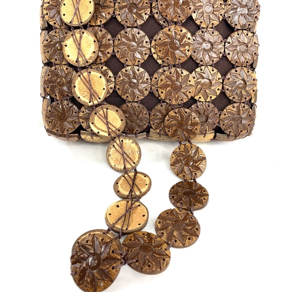 Unbranded Sun Carved Brown Coconut Small Square Shoulder Bag Made in Thaland - Picture 9 of 10